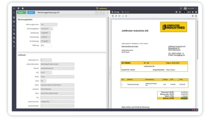 JobRouter Oberfläche mit Dokumenten-Viewer und OCR-Erkennung