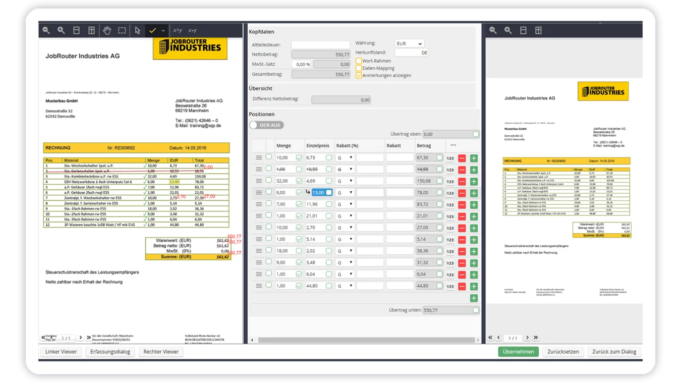 Die JobRouter Digitalisierungsplattform bietet mit JobMind Bau eine Erweiterung für die Baubranche. Damit lassen sich Baurechnungen direkt am Monitor korrigieren und Summen neu berechnen. 