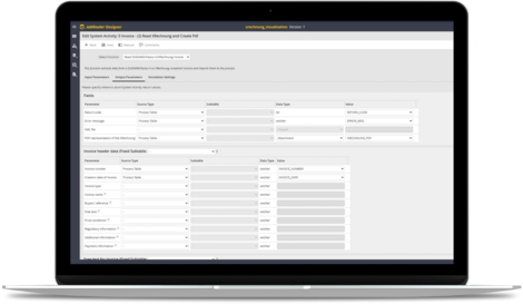 Screenshot of the JobRouter® interface. Read XInvoice and create PDF