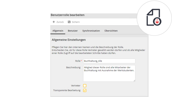 Screenshot Benutzerrolle bearbeiten Arbeitsoberfläche