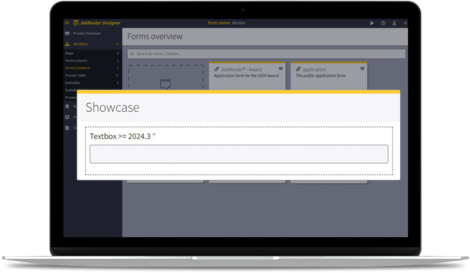Screenshot of the JobRouter® interface: Mandatory fields in modern dialogs