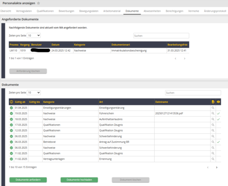 Dialog Dokumente eines Mitarbeiters in JobRouter®