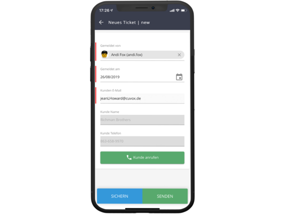 Formular neues Ticket JobRouter Mobile App