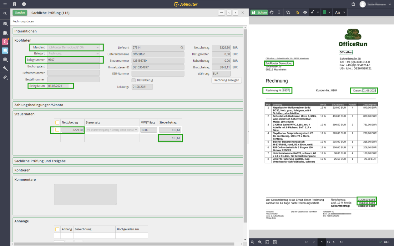 JobMind Cloud matcht Rechnungsdaten und Bestelldaten