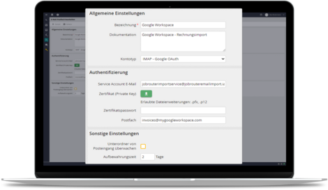 Screenshot der JobRouter® Oberfläche: E-mail Postfach bearbeiten