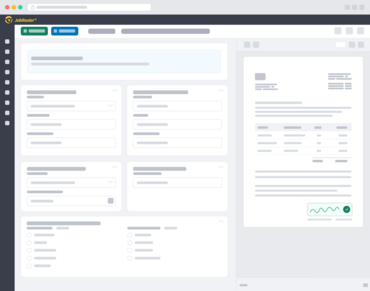 The JobRouter user interface displays a form and a document with digital signature.